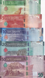 Jordan set 5 UNC 1 5 10 20 50 Dinars 2022 / 2023 P New Design