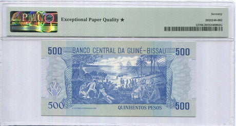 Guinea Bissau 500 Pesos 1990 P 12 Superb Gem UNC PMG 70 EPQ Extra STAR TOP