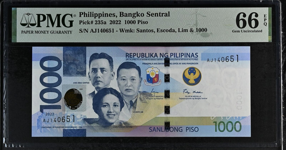 Philippines 1000 Pesos 2022 P 235 a Gem UNC PMG 66 EPQ