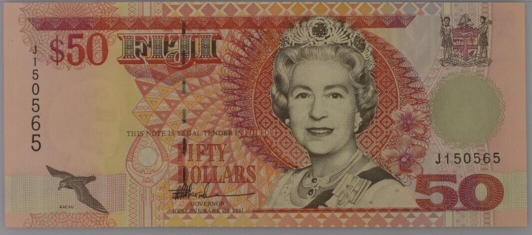 Fiji 50 Dollars ND 1996 QE II P 100 b Sign Narube UNC