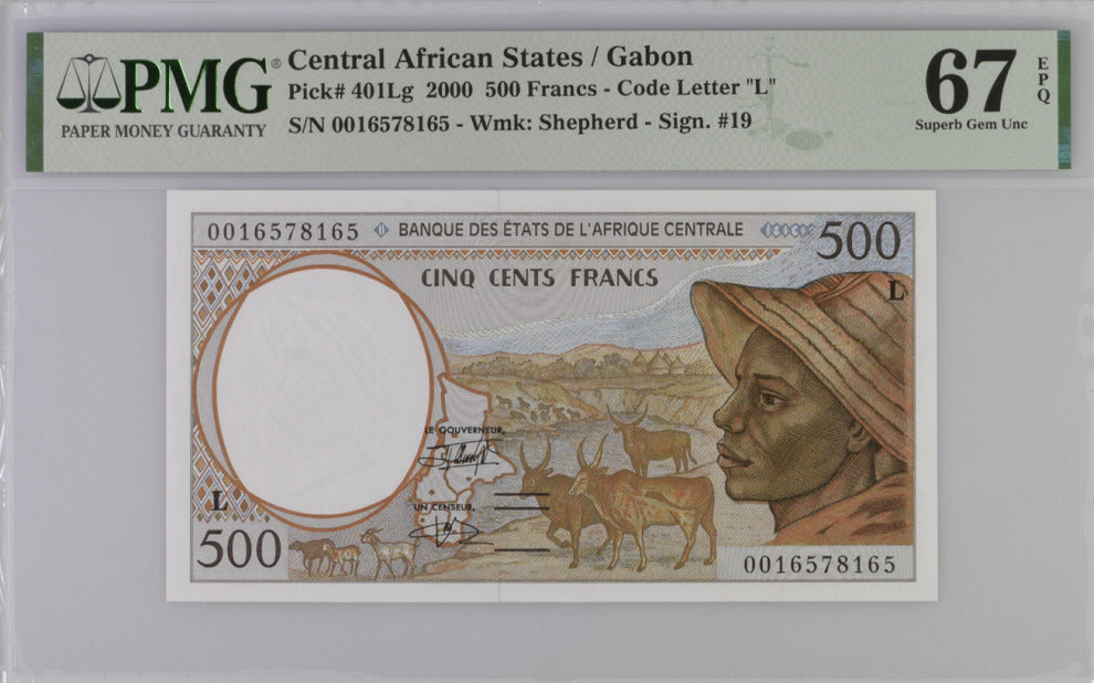 Central African States 500 Francs Gabon P 401Lg SUPERB GEM UNC PMG 67 EPQ