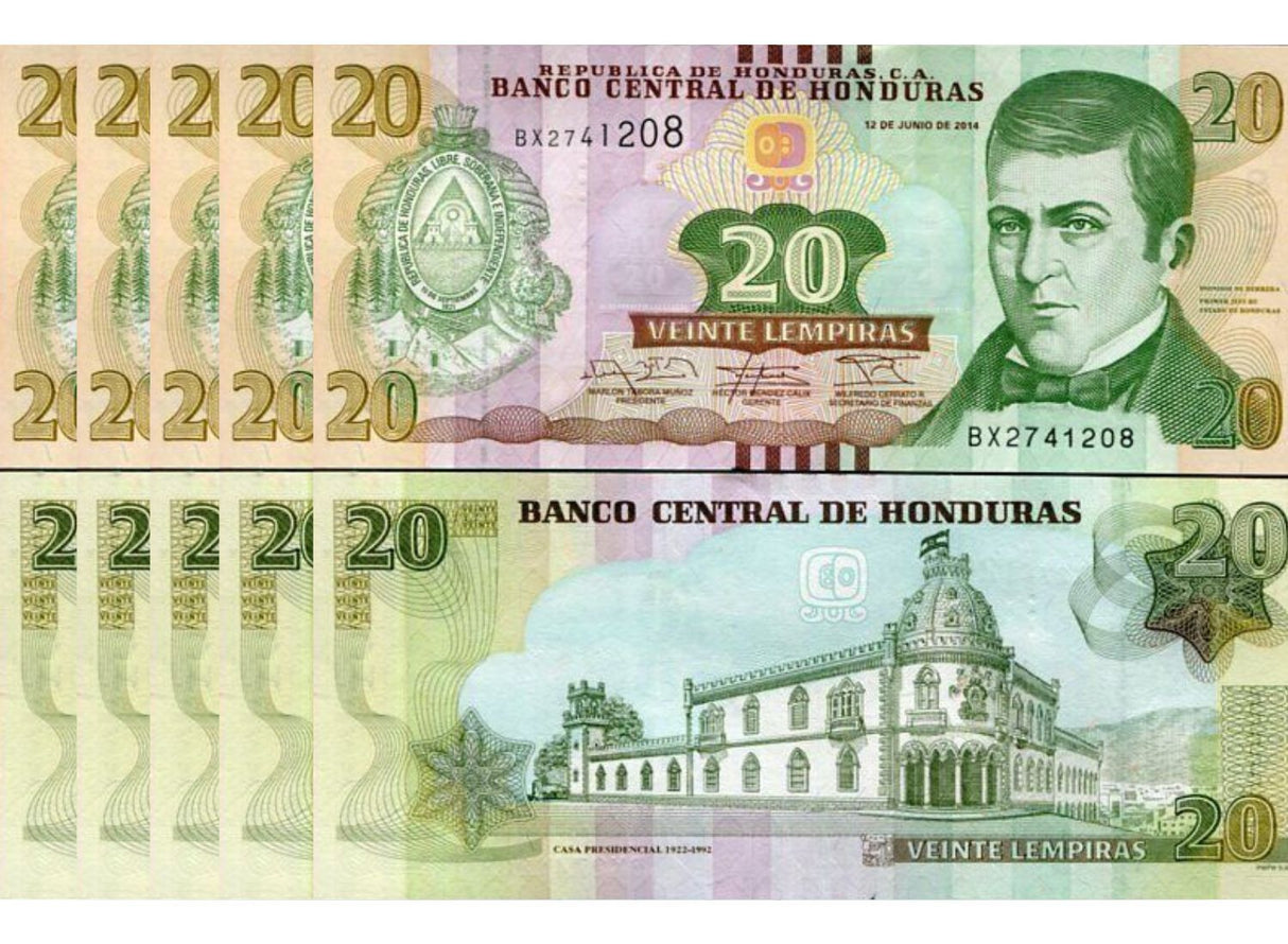 Honduras 20 Lempiras 2014 P 100 b UNC LOT 5 UNC