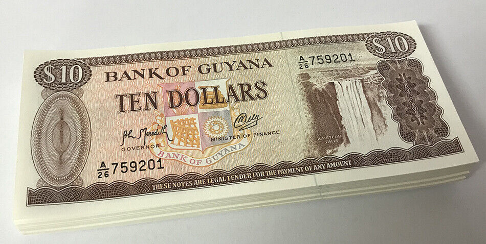 Guyana 10 Dollar 1992 P 23 f UNC LOT 100 PCS