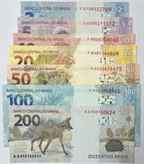 Brazil SET 7 PCS 2 5 10 20 50 100 200 Reais 2010-2020 P 252 P 253- P 258 UNC