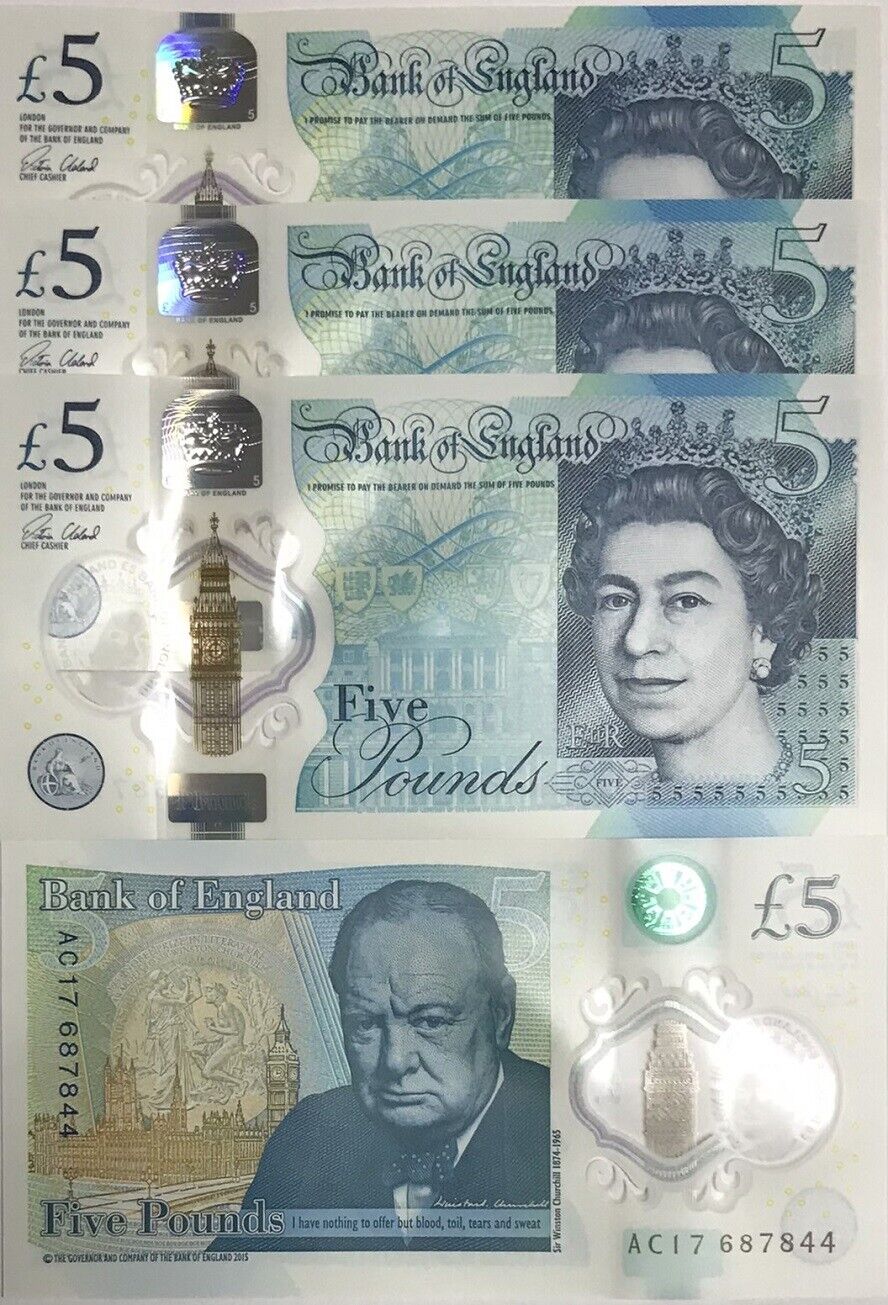 Great Britain 5 Pounds 2015 England QE II Polymer P 394 UNC LOT 3 PCS
