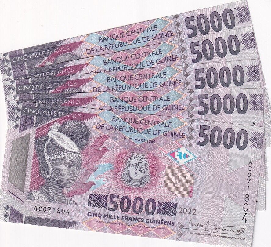 Guinea 5000 Francs 2022 P 49 UNC LOT 5 PCS