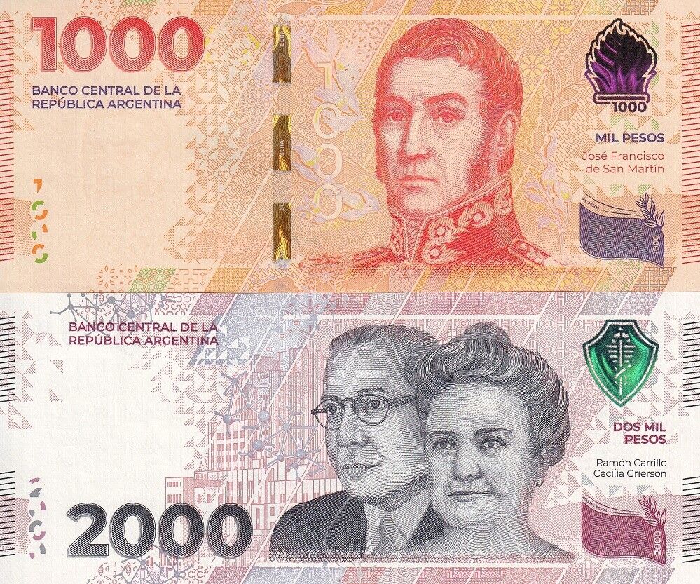 Argentina SET 2 UNC 1000 2000 Pesos 2023 Comm. P 367 368