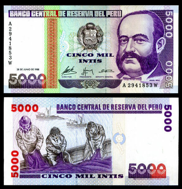 Peru 5000 Intis 1988 P 137 UNC