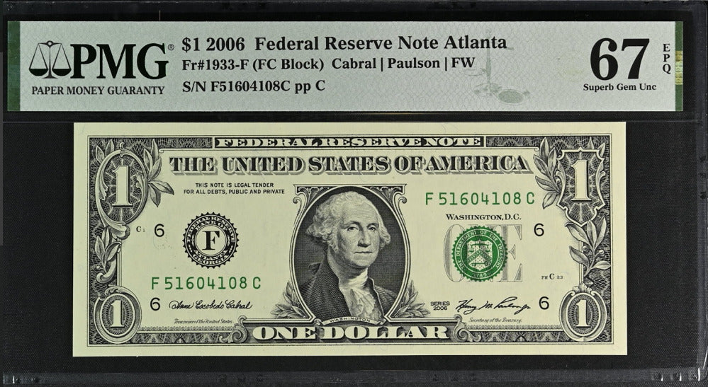 United States 1 Dollar USA 2006 P 523 F Atlanta Superb Gem UNC PMG 67 EPQ