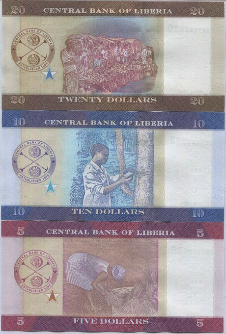 LIBERIA Set 3 PCS 5 10 20 Dollars 2017 P 31 32 33 UNC