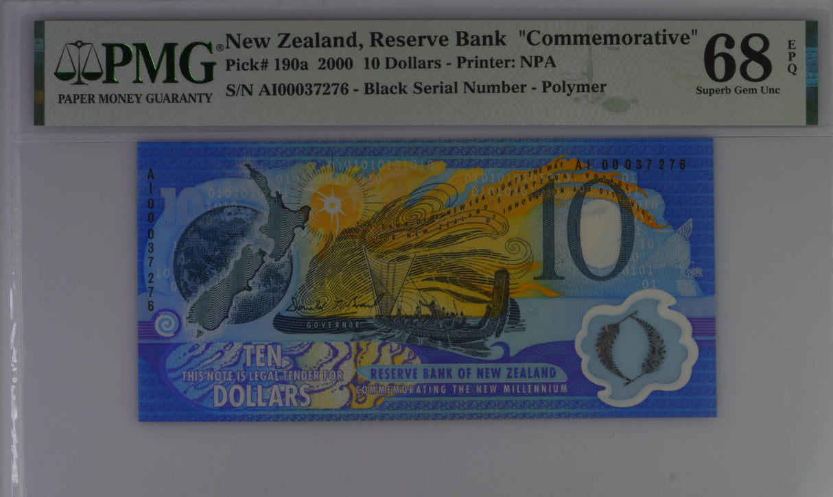 New Zealand 10 Dollars 2000 P 190 a Polymer Comm. Superb Gem UNC PMG 68 EPQ