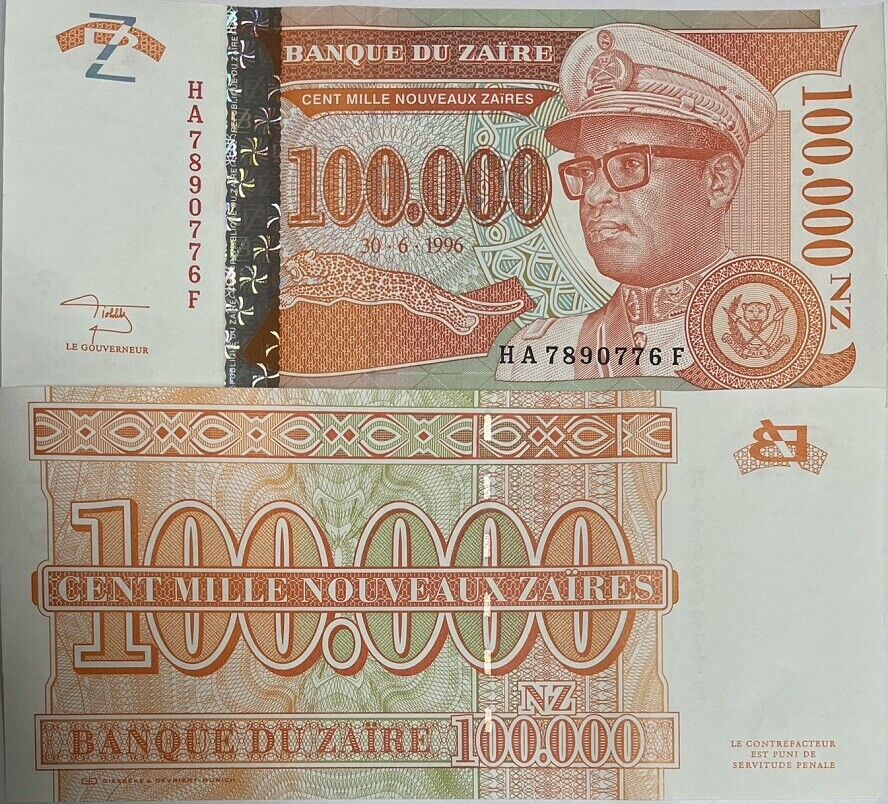 Zaire 100000 Nouveaux 1996 P 76 UNC