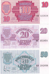Latvia Set 3 PCS 10 20 50 Rubles 1992 P 38 39 40 UNC