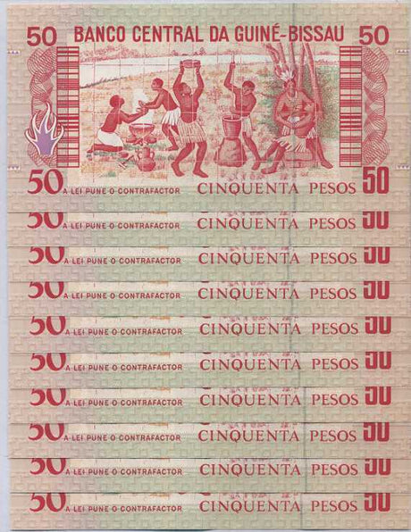 Guinea Bissau 50 Pesos  1990 P 10 UNC Lot 10 Pcs