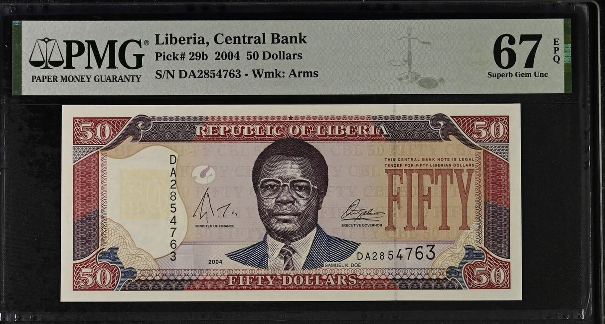 Liberia 50 Dollars 2004 P 29 b Superb Gem UNC PMG 67 EPQ