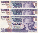 Turkey 500000 Lira 1993 1994 P 208 c UNC LOT 3 PCS