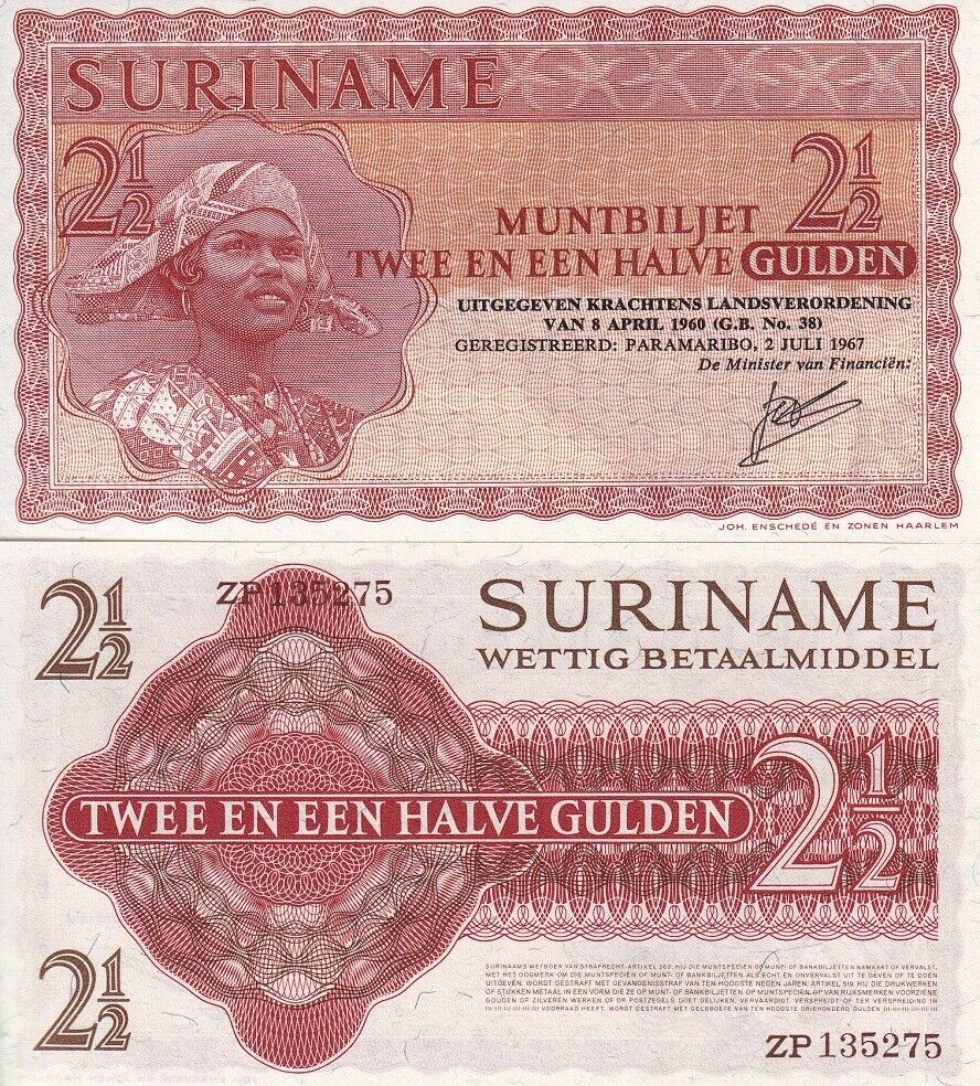 SURINAME 2.5 Gulden 1967 P 117 b UNC