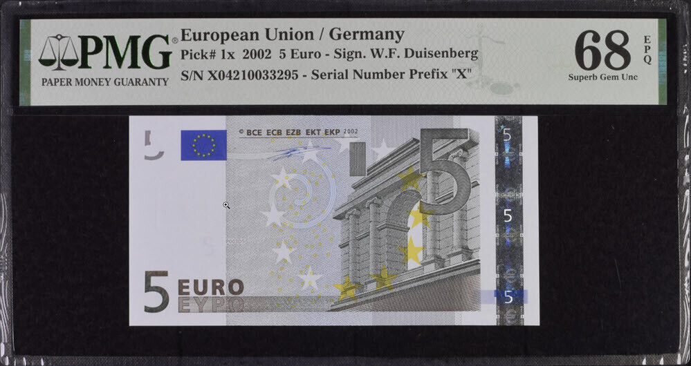 Euro 5 Euro Germany 2002 P 1 X Superb Gem UNC PMG 68 EPQ High