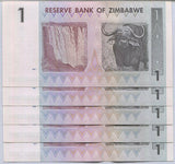 Zimbabwe 1 Dollar 2007 P 65 UNC LOT 5 PCS