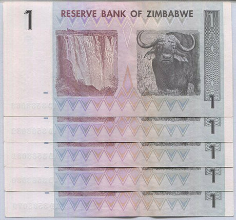 Zimbabwe 1 Dollar 2007 P 65 UNC LOT 5 PCS