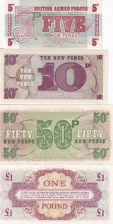 Great Britain Armed Forces Set 4 PCS 1 5 10 50 Pound P M36 M47 M48 M 49 UNC