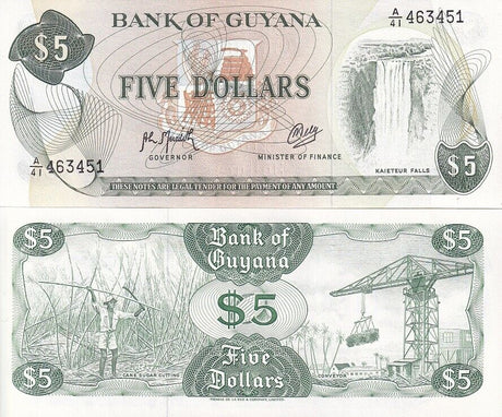 Guyana 5 Dollars 1992 P 22 f UNC LOT 5 PCS