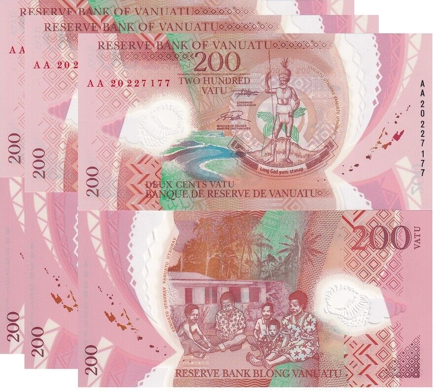 Vanuatu 200 Vatu 2020 / 2022 P 12 Polymer UNC LOT 3 PCS