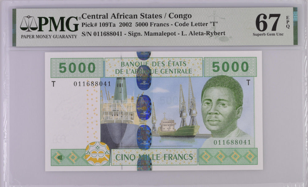 Central African States CONGO 5000 FR. 2002 P 109Ta Superb Gem UNC PMG 67 EPQ