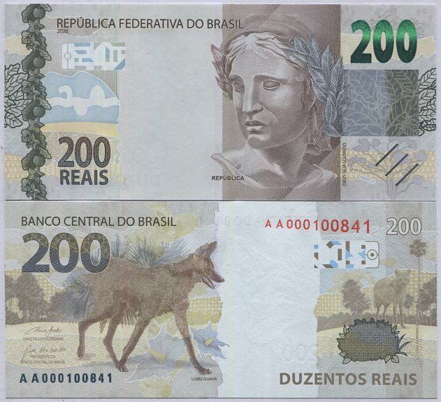 Brazil 200 Reais ND 2020 P 258 a AA Prefix UNC