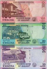 Malawi Set 3 Pcs 20 50 100 Kwacha Random Date P 63 64 65 UNC