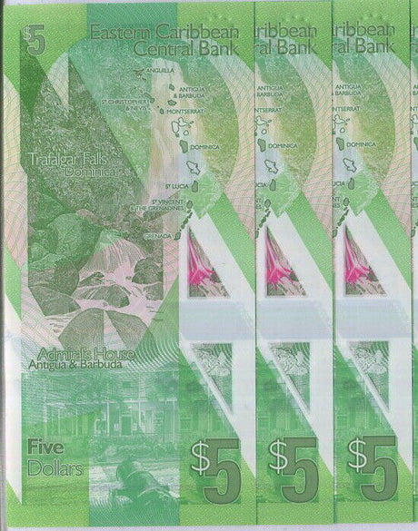 East Caribbean 5 Dollars ND 2021 P NEW Polymer QE II UNC Lot 3 Pcs
