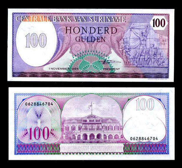 SURINAME SURINAM 100 GULDEN 1985 P 128 b UNC
