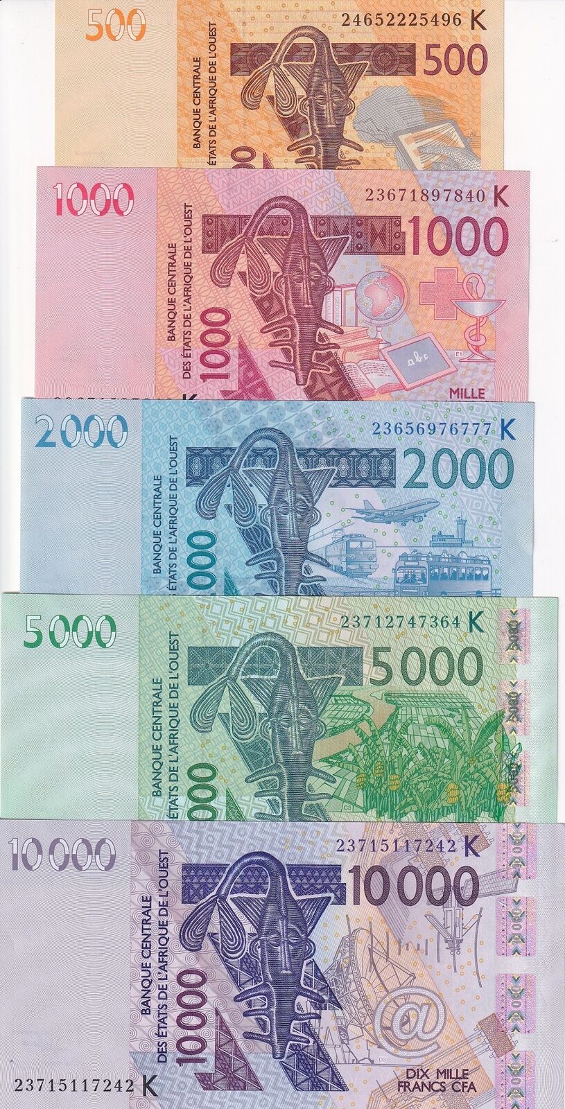 West African States Senegal Set 5 UNC 500 1000 - 10000 2023 2024 P 715K - P 719K