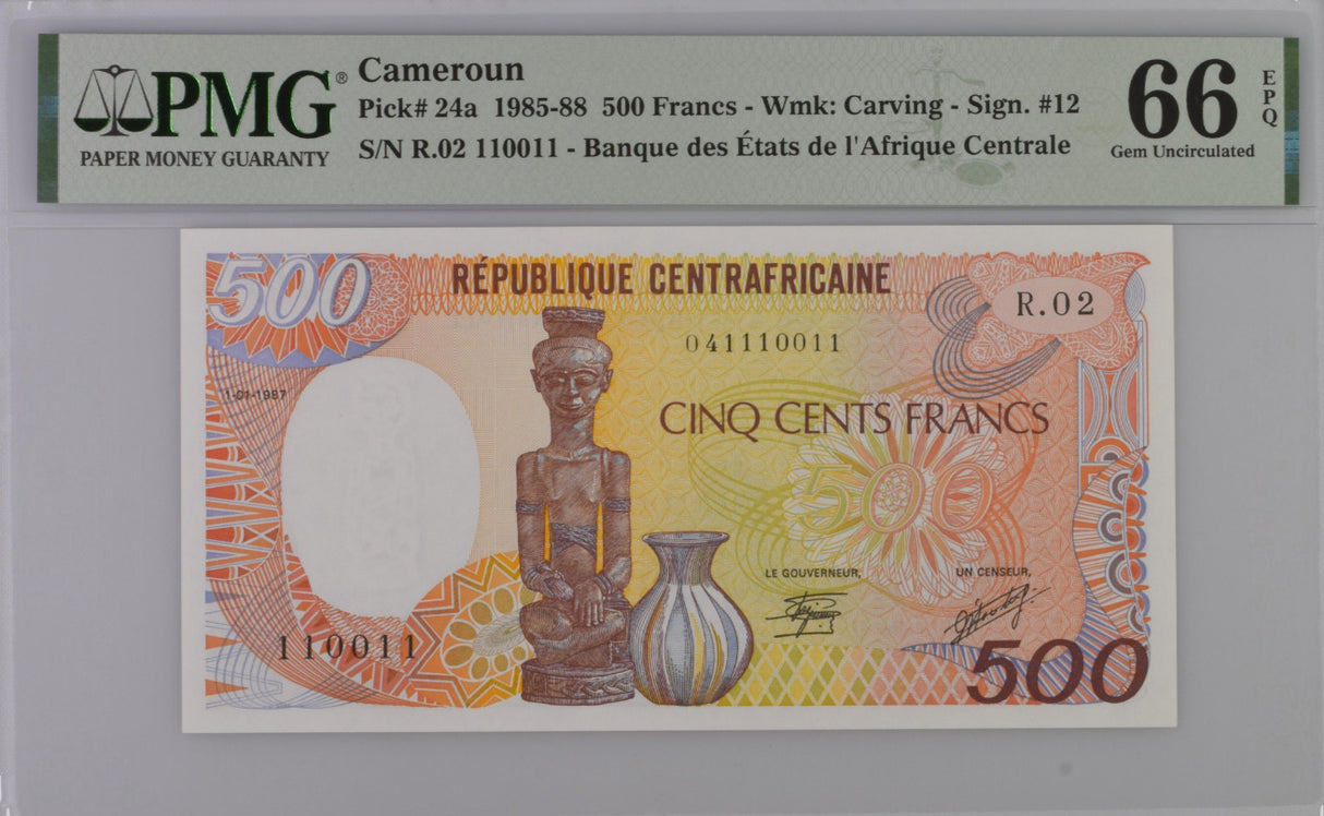 Central African States Cameroun 500 Francs 1987 P 24 a Gem UNC PMG 66 EPQ