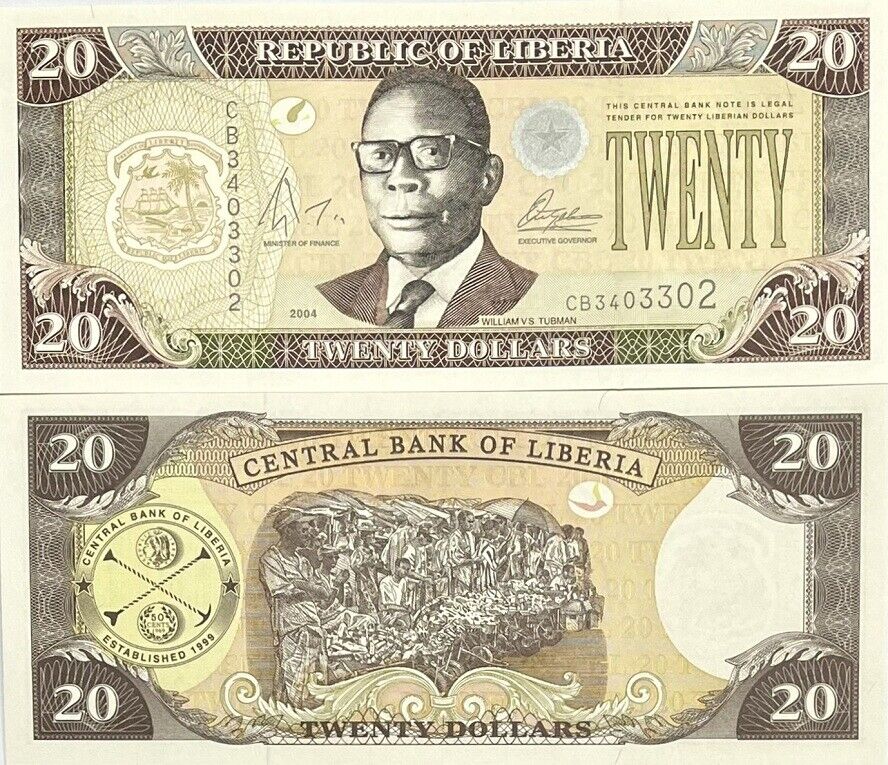 LIBERIA 20 DOLLARS 2004 P 28 b UNC