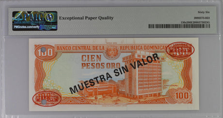 Dominican Republic 100 Pesos 1994 P 136 s2 Specimen Gem UNC PMG 66 EPQ