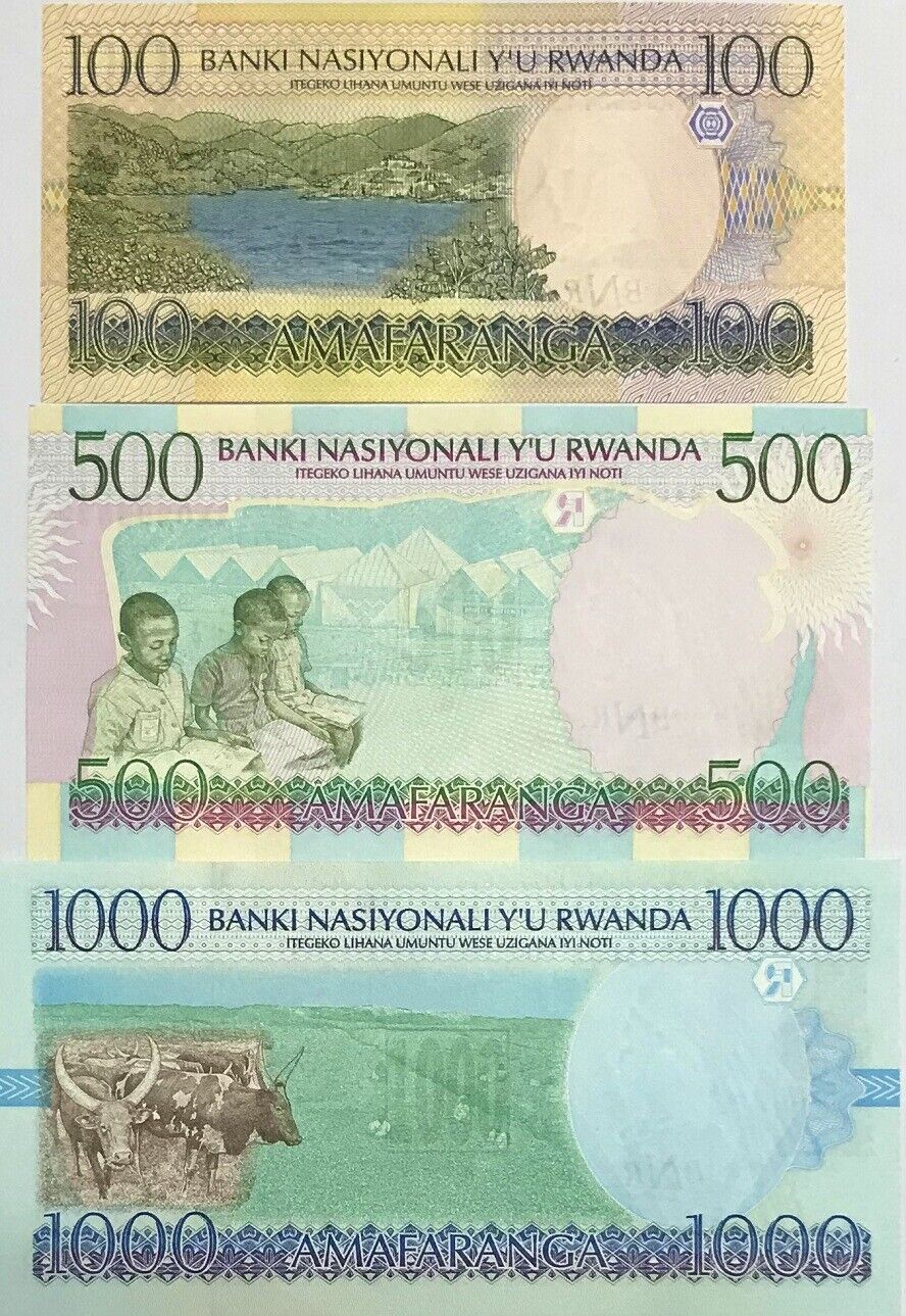 Rwanda Set 3 Pcs 100 500 1000 Francs 1998-2003 P 26 27 29 UNC