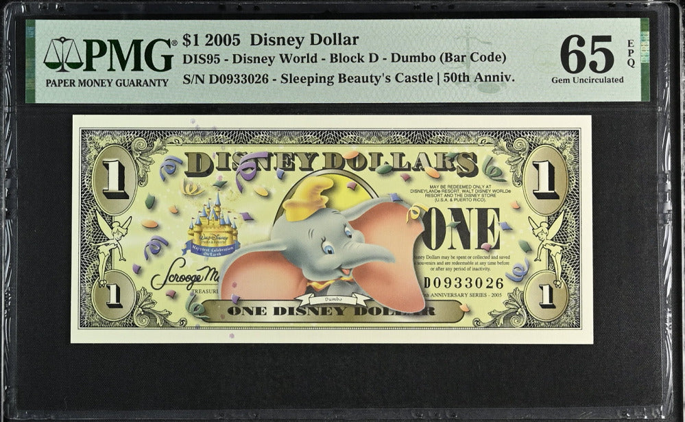 USA Disney 1 Dollar 2005 DIS 95 Dumbo 50th Anniv. Gem UNC PMG 65 EPQ