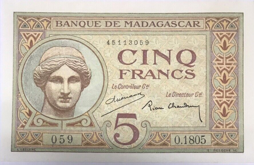 Madagascar 5 Francs ND 1937 P 35 UNC