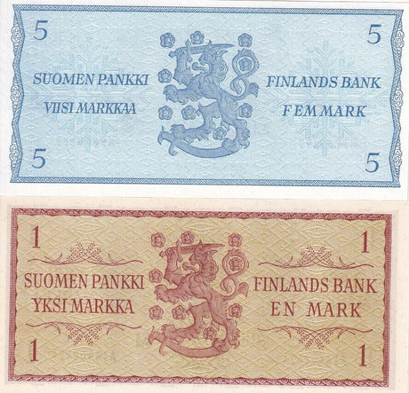 Finland Set 2 PCS 1 5 Markka 1963 P 98 P 106  UNC