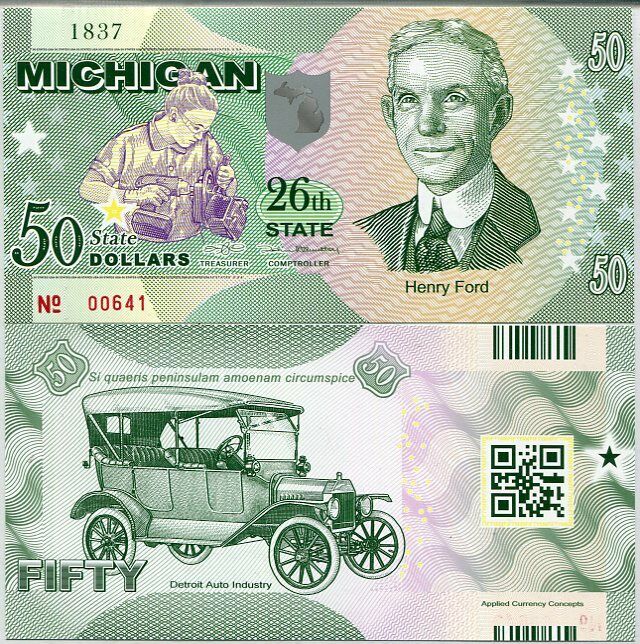 USA Michigan 50 DOLLARS 2017 POLYMER 26TH Henry Ford, Model