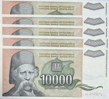 Yugoslavia 10000 Dinara 1993 P 129 AUnc LOT 5 PCS