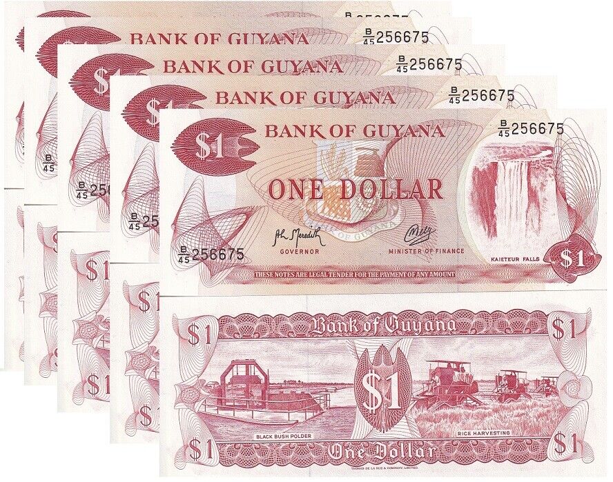 Guyana 1 Dollars 1989 P 21 g UNC LOT 5 PCS