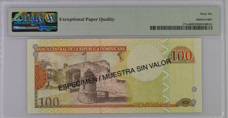 Dominican Republic 100 Pesos 2004 P 171 s4 SPECIMEN Gem UNC PMG 66 EPQ
