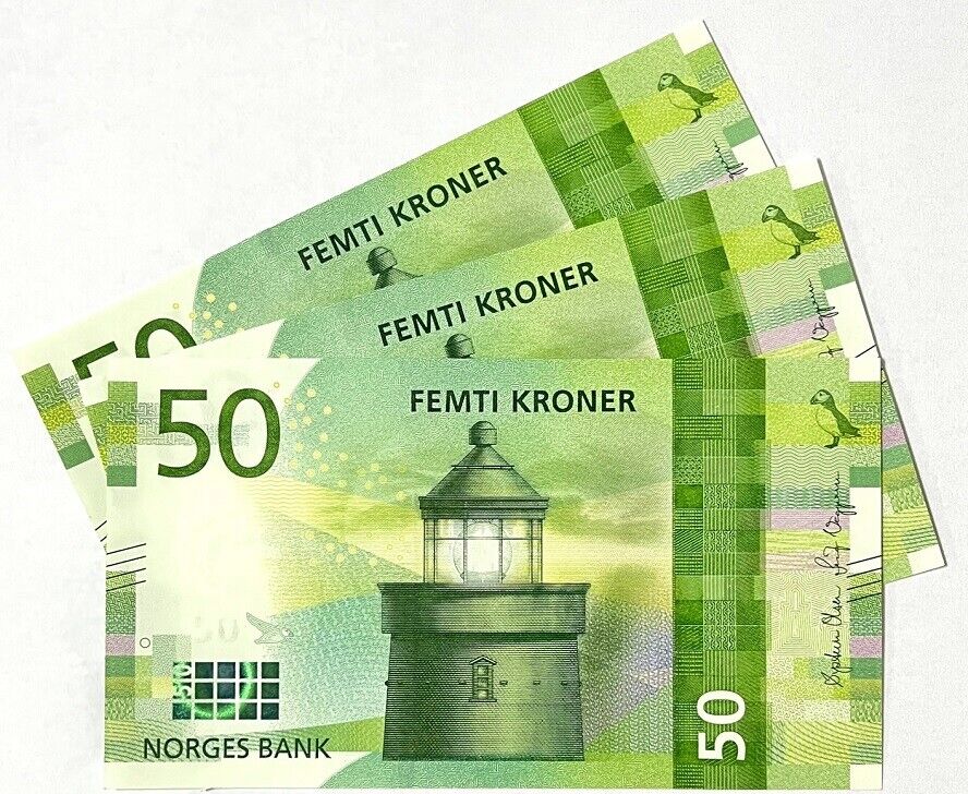 Norway 50 Kroner 2017 P 53 UNC LOT 3 PCS