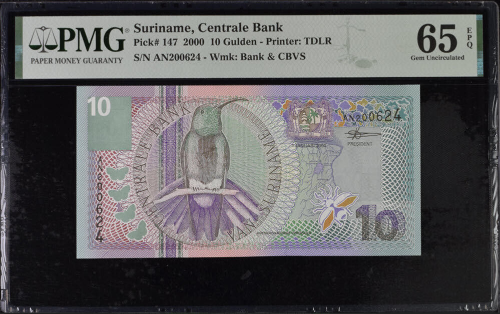 Suriname 10 Gulden 2000 P 147 Gem UNC PMG 65 EPQ