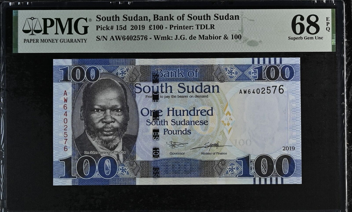 South Sudan 100 Pounds 2019 P 15 d Superb Gem UNC PMG 68 EPQ