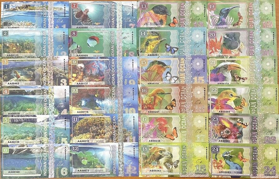 Indian Ocean set 24 1 2 - 22 23 24 Dollars 2018 Fantasy Eagle Sunbird Jellyfish