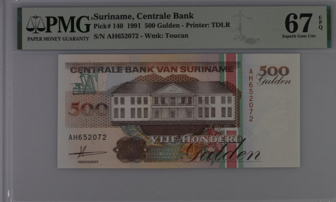 Suriname 500 Gulden 1991 P 140 Superb Gem UNC PMG 67 EPQ