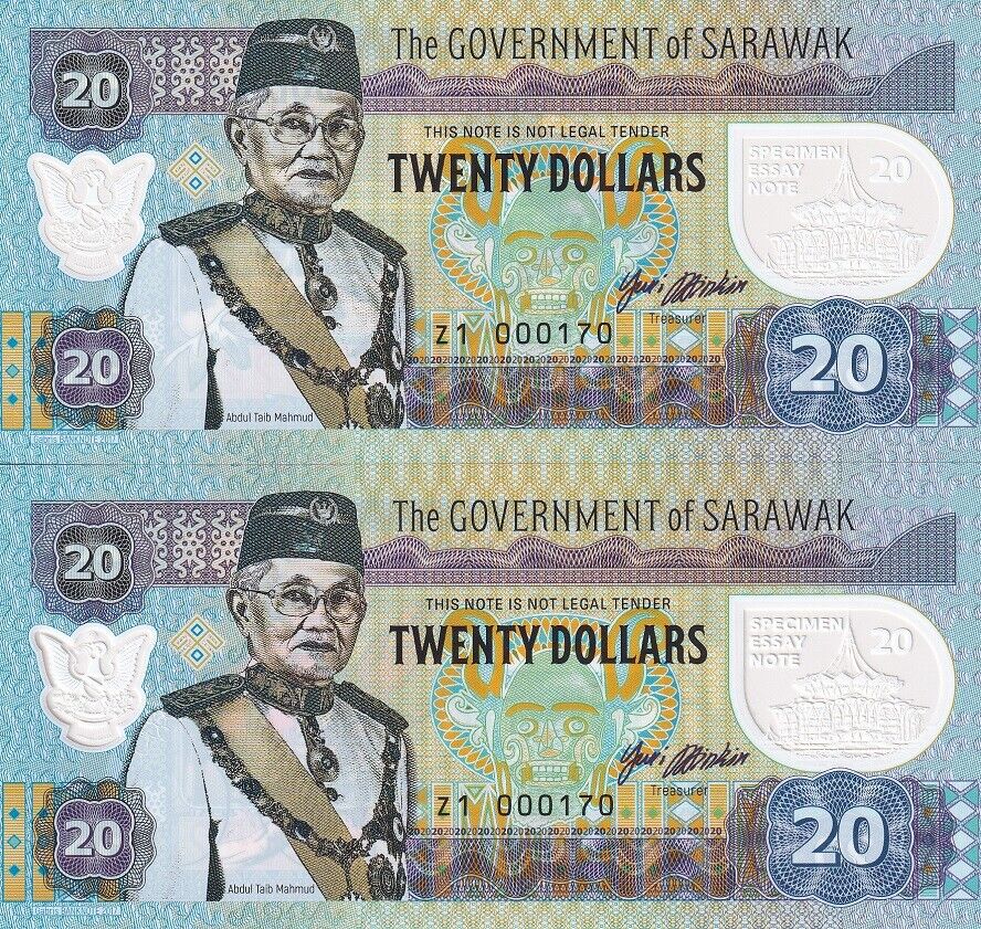 Sarawak Set 2 PCS 20 Dollars 2017 Malaysia Polymer Birds Fantasy